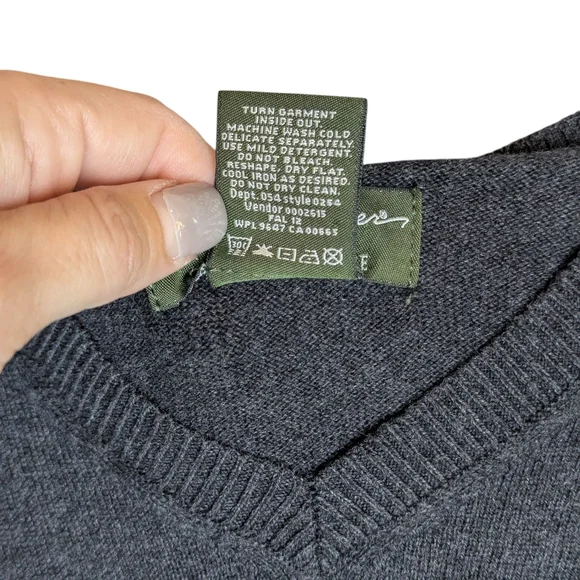 Eddie Bauer Charcoal Gray Cotton Cashmere V-Neck Sweater Medium - Picture 6 of 10